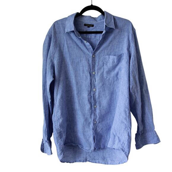 Uniqlo Premium French linen Blue button-down top size XL - Picture 1 of 3